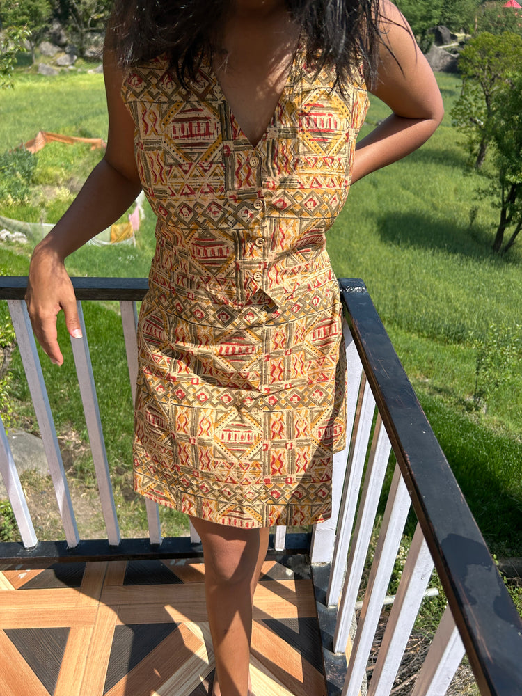 Geometric Kalamkari High-Waist Skort Set