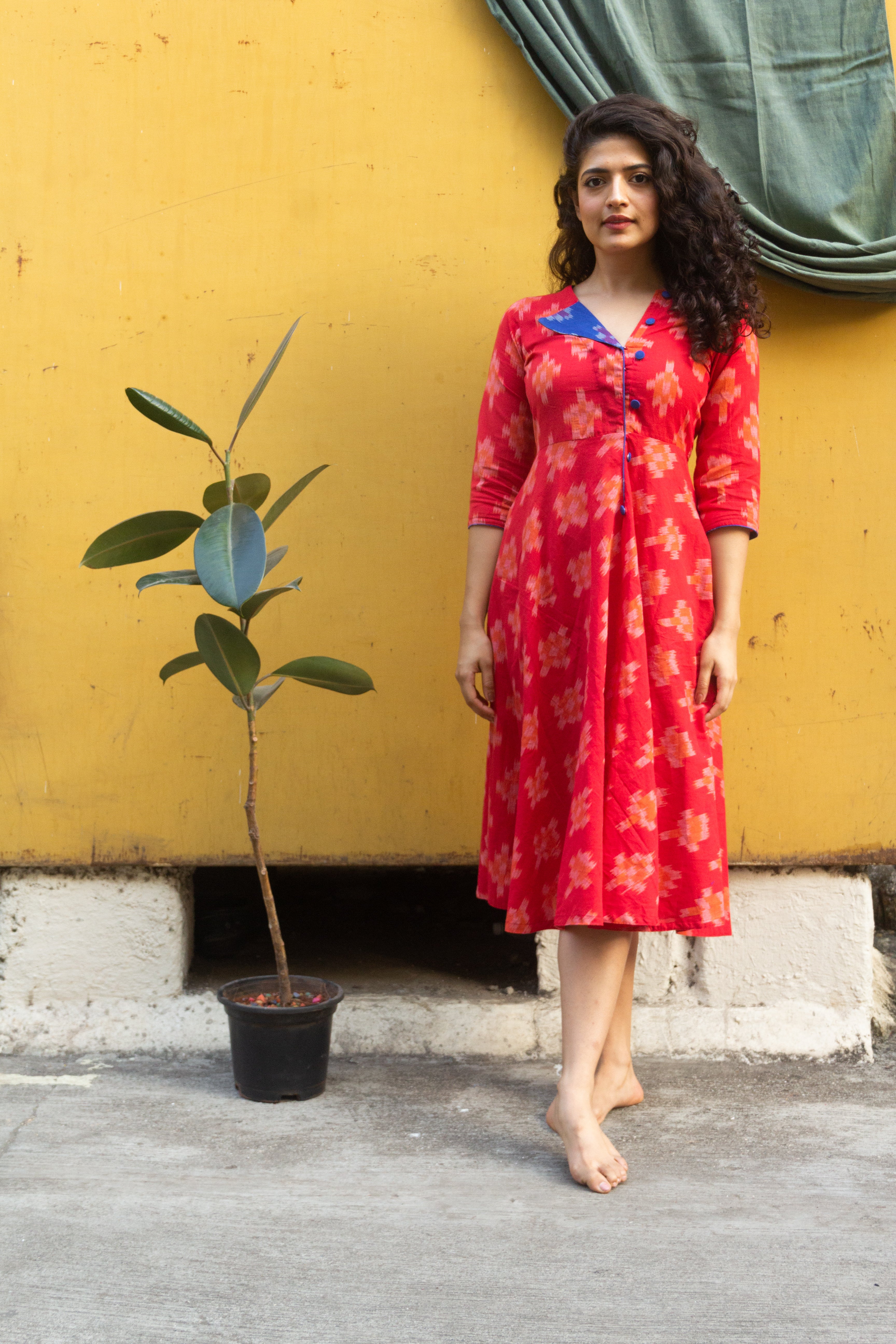 Laal Trikon Ikat pure handloom cotton patchwork red and blue dress – ADAH  BY LEESHA