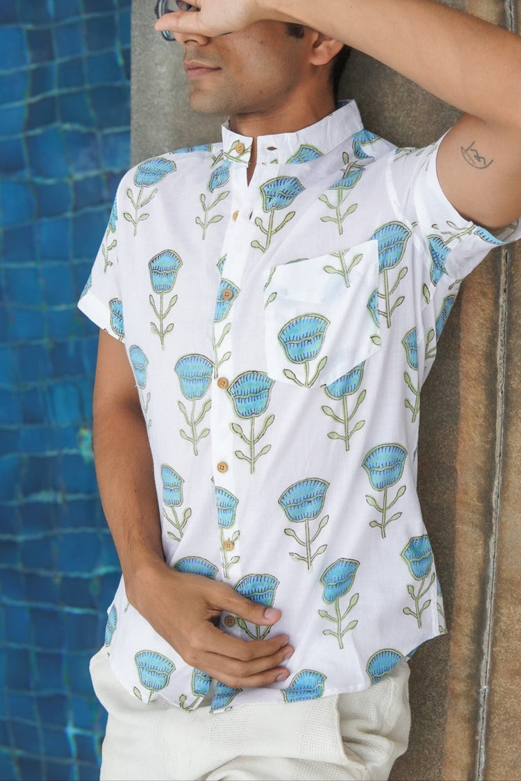 Blue Rose Block Print Unisex Shirt
