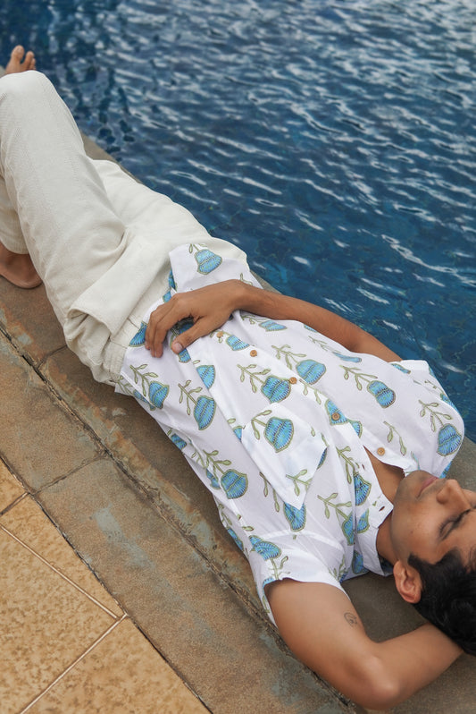 Blue Rose Block Print Unisex Shirt