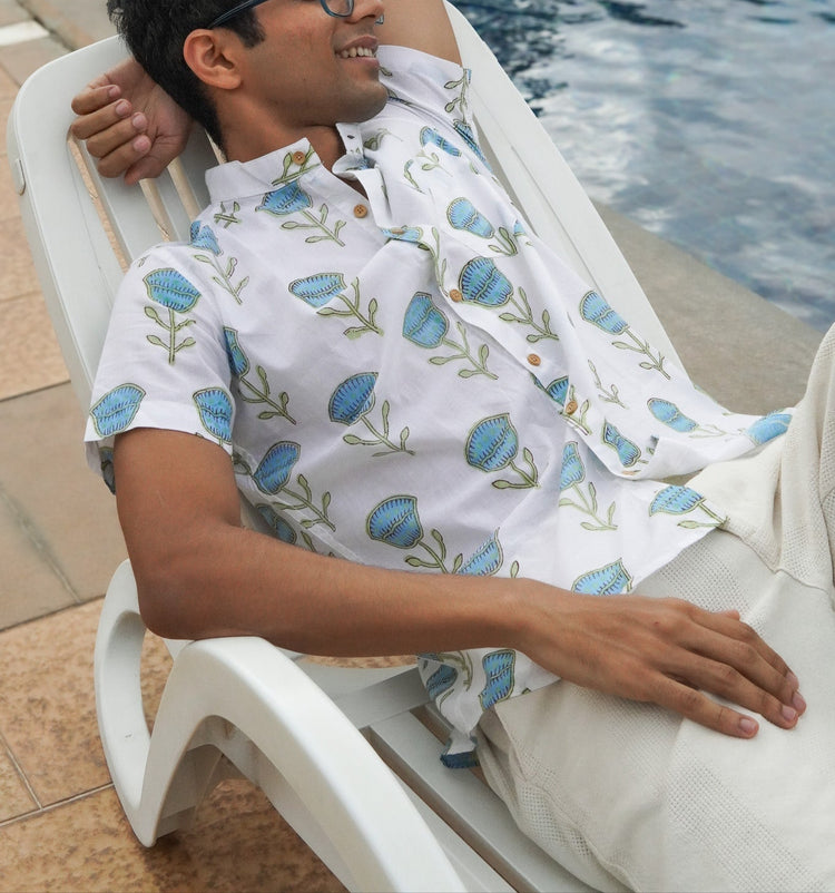 Blue Rose Block Print Unisex Shirt