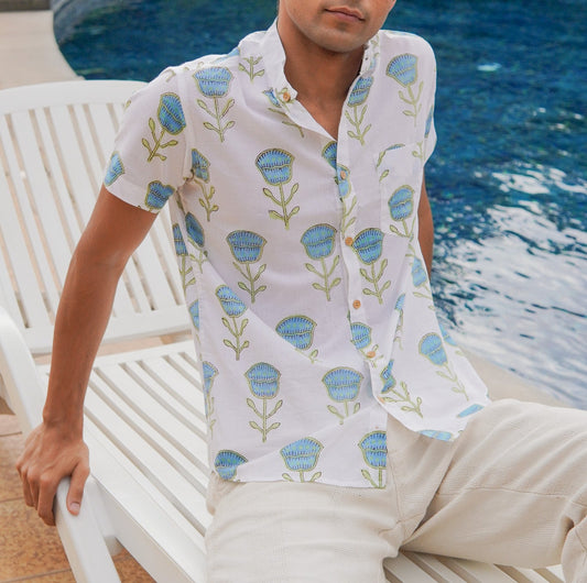 Blue Rose Block Print Unisex Shirt