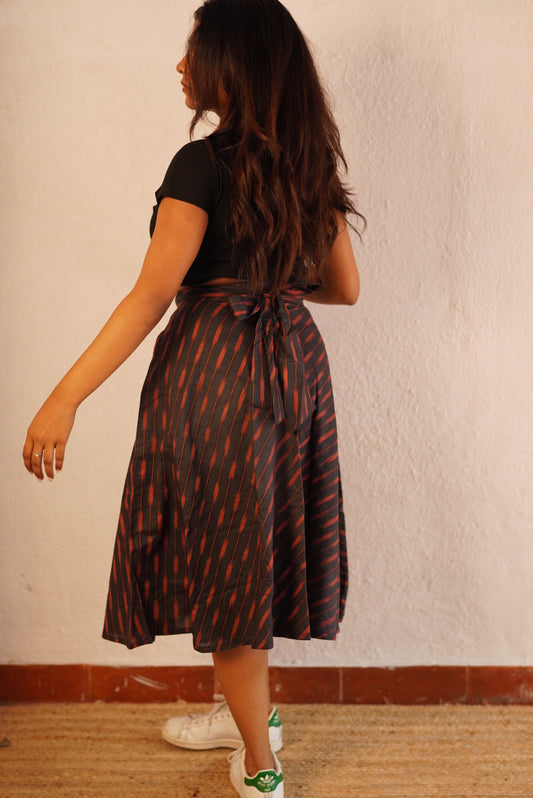 Black Ikat Wrap skirt