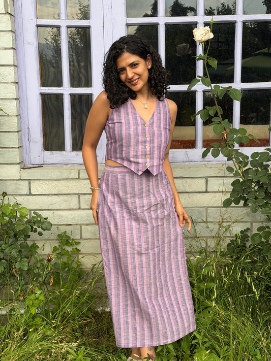 Purple Striped Handloom Set