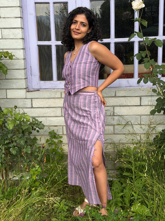 Purple Striped Handloom Set