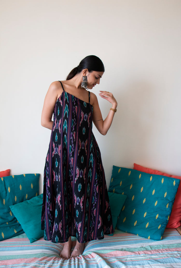 Black Indonesian Ikat Slip dress