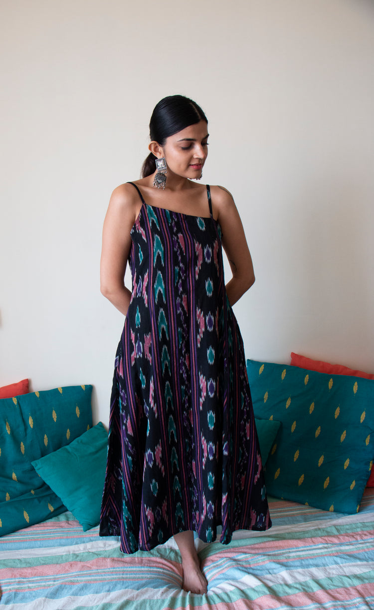 Black Indonesian Ikat Slip dress