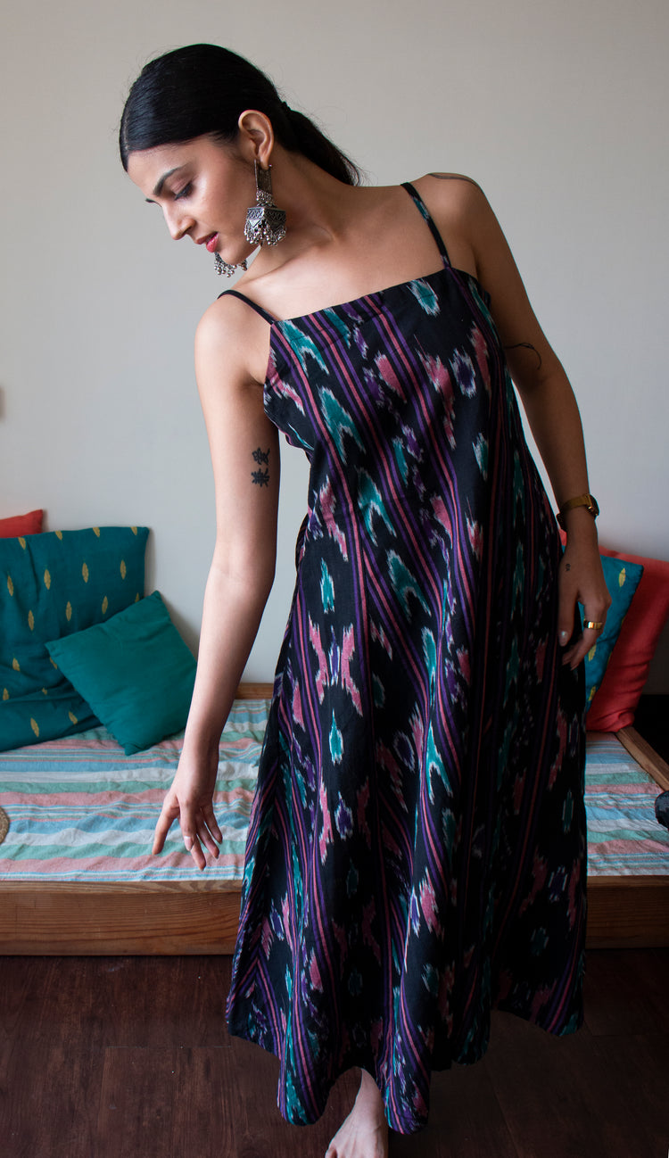 Black Indonesian Ikat Slip dress