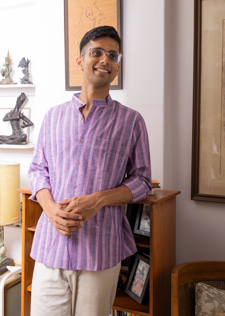 Purple stripes handloom shirt