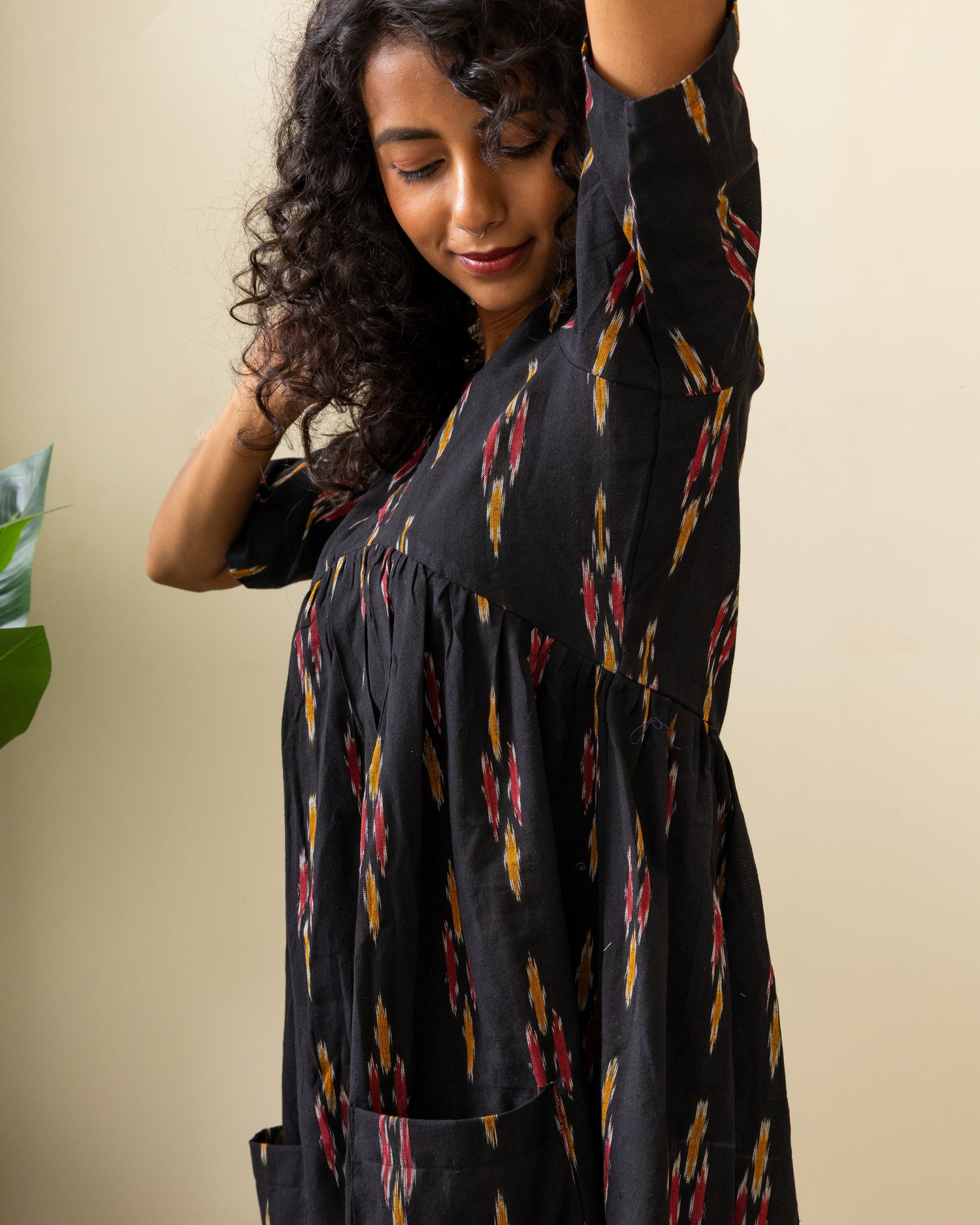 ikat print dress design One-Shoulder Ikat Print Midi Dress