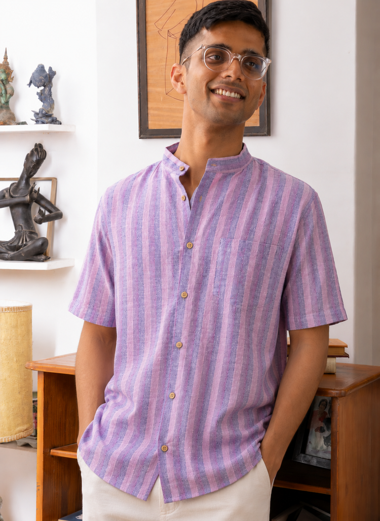 Purple stripes handloom shirt