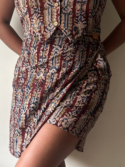 Aangan Kalamkari High-Waist Skort & Top