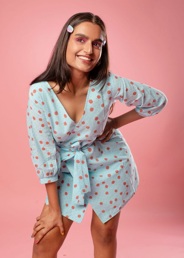 Polka dots wrap dress